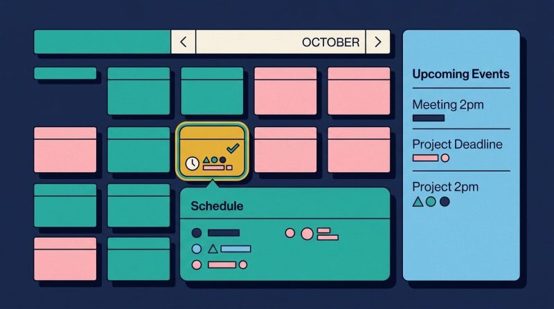 Calendario digital en una pantalla mostrando bloques de tiempo organizados.