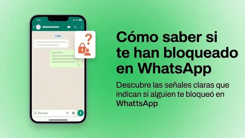 Pantalla de WhatsApp mostrando un chat y un icono de duda sobre bloqueo.