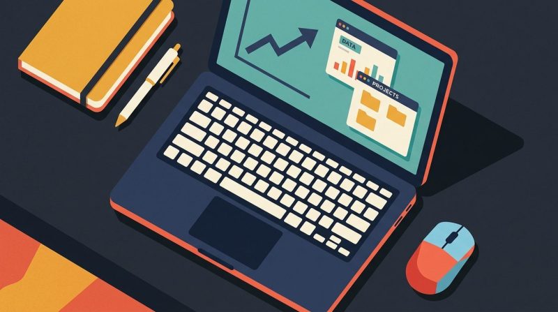 Un ordenador portátil abierto mostrando una interfaz de organización digital.