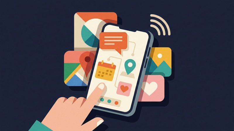 Un teléfono inteligente mostrando iconos de aplicaciones en su pantalla táctil.