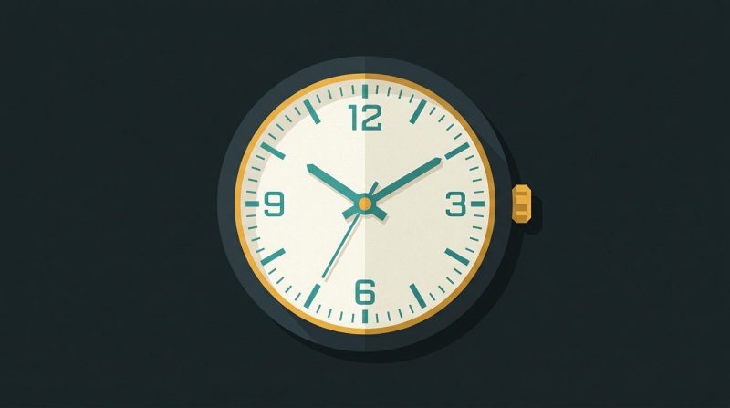 Un reloj analógico sobre un fondo neutro marcando el tiempo pasado.