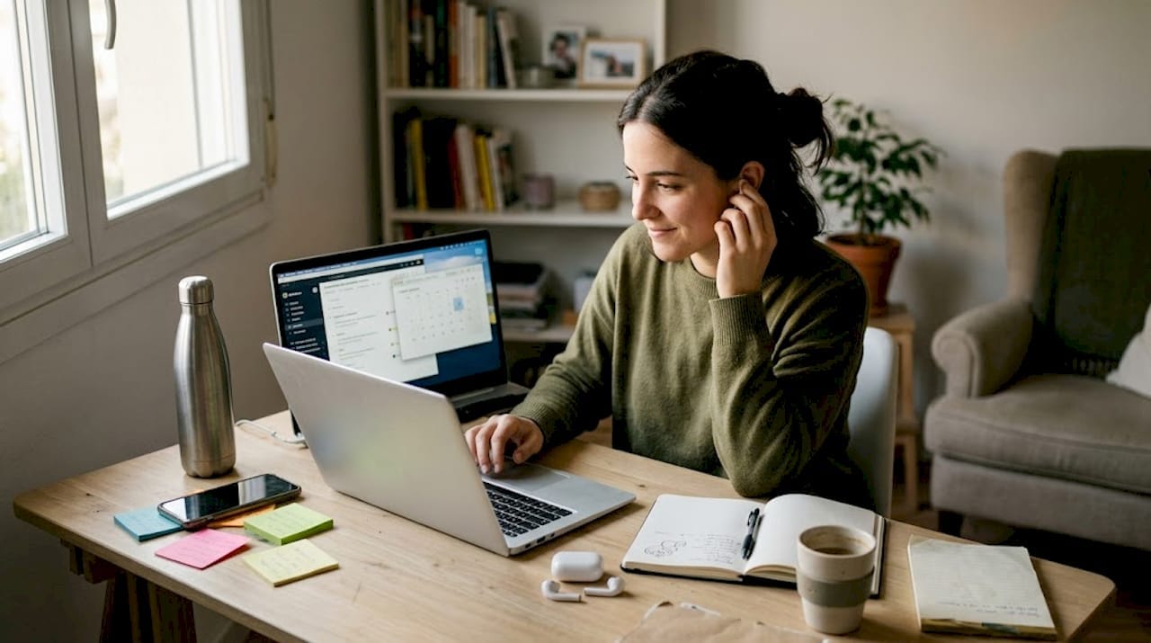 Profesional trabajando en su escritorio y sacando el máximo partido a aplicaciones de productividad